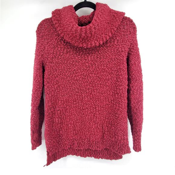 Vintage Liz Claiborne Petites Maroon Chunky Textured Knit Cowl Tunic Sweater| PS - Picture 1 of 9